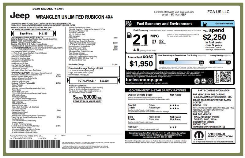 used 2020 Jeep Wrangler Unlimited car, priced at $34,000