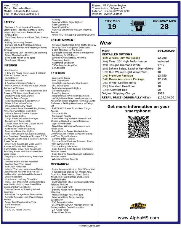 used 2020 Mercedes-Benz S-Class car, priced at $29,800