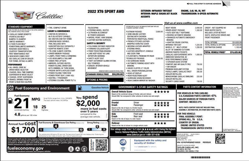 used 2022 Cadillac XT6 car, priced at $36,000
