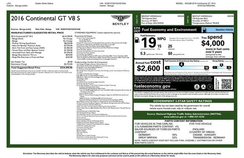 used 2016 Bentley Continental GT car, priced at $57,000