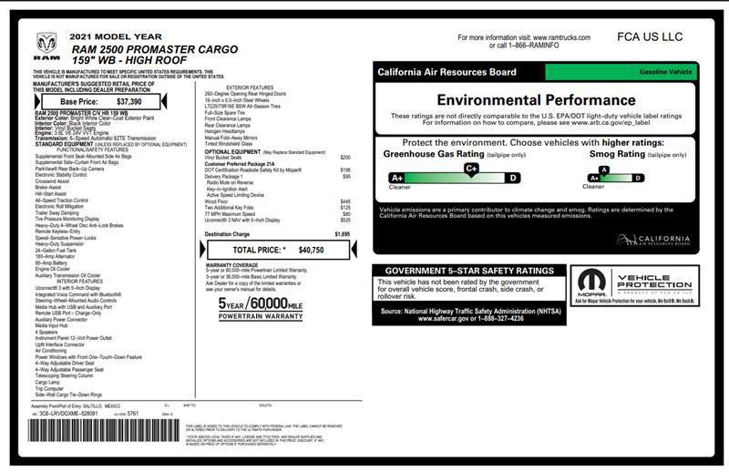 used 2021 Ram ProMaster 2500 car, priced at $26,500