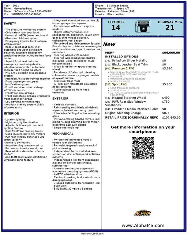 used 2011 Mercedes-Benz S-Class car, priced at $16,900