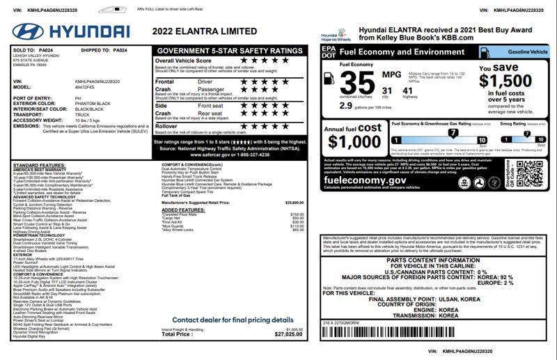 used 2022 Hyundai Elantra car, priced at $17,400