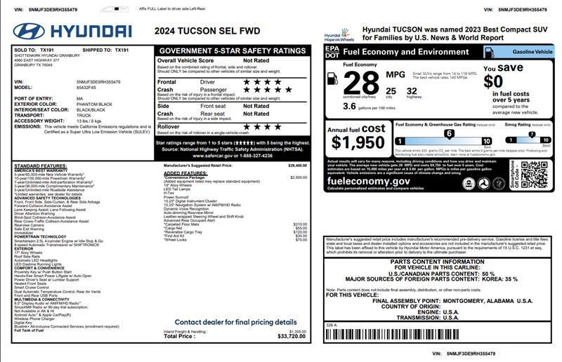 used 2024 Hyundai Tucson car, priced at $19,700