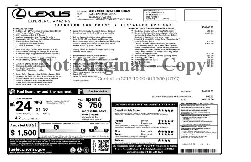 used 2018 Lexus ES 350 car, priced at $16,500