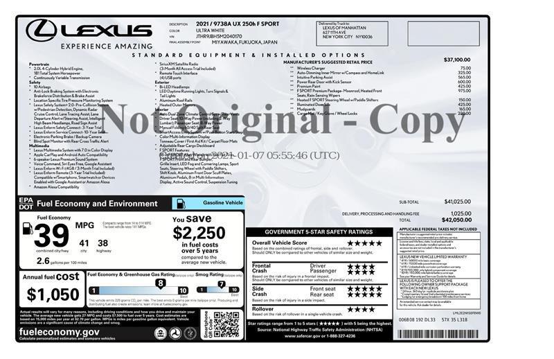 used 2021 Lexus UX 250h car, priced at $29,500