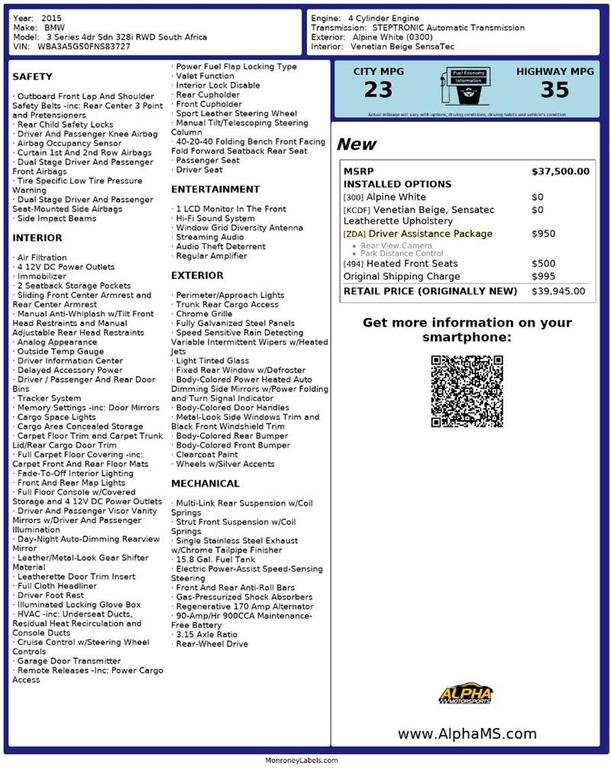 used 2015 BMW 328 car, priced at $8,900