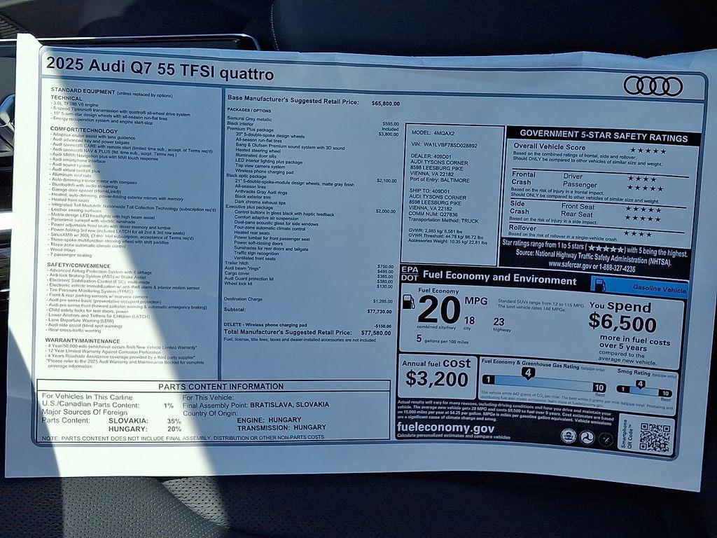 new 2025 Audi Q7 car, priced at $77,580