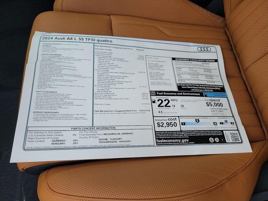 new 2024 Audi A8 car, priced at $102,410
