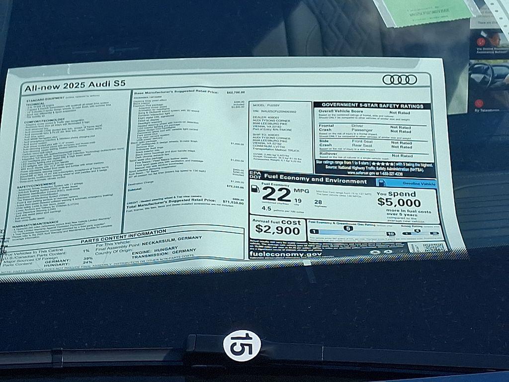 new 2025 Audi S5 car, priced at $71,535