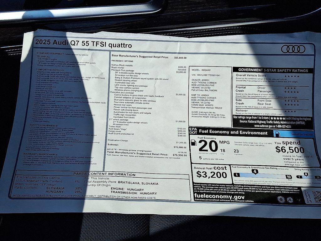 new 2025 Audi Q7 car, priced at $76,350