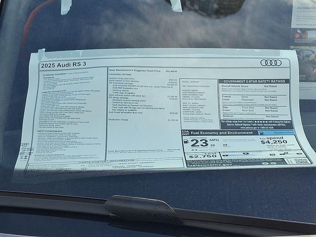 new 2025 Audi RS 3 car, priced at $69,210