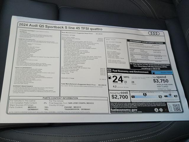 new 2024 Audi Q5 car, priced at $63,690
