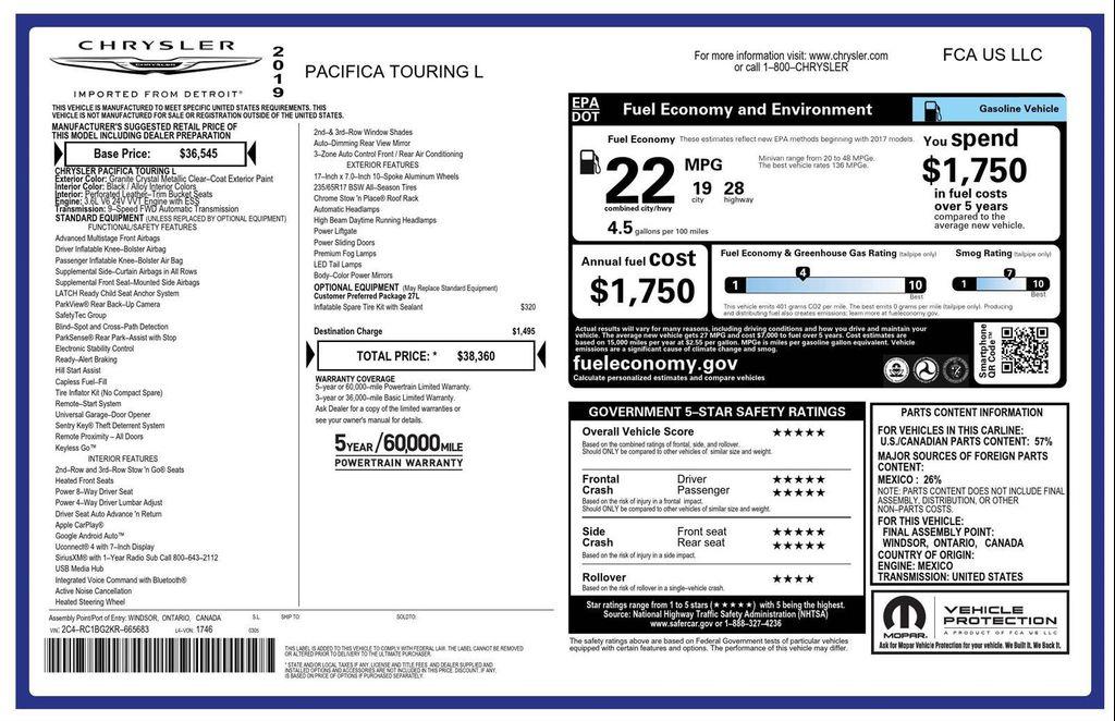 used 2019 Chrysler Pacifica car, priced at $14,987