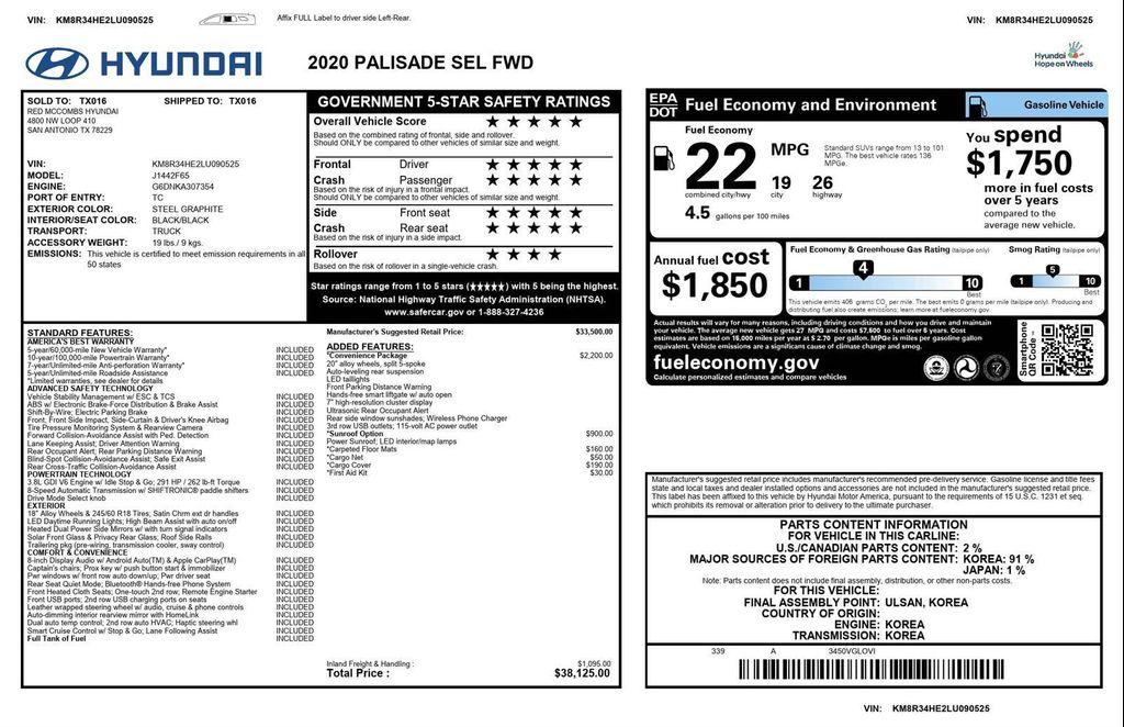 used 2020 Hyundai Palisade car, priced at $23,487
