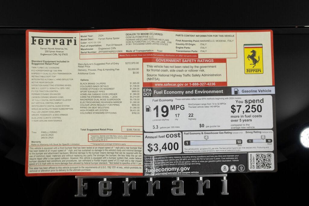 used 2024 Ferrari Roma Spider car, priced at $309,000