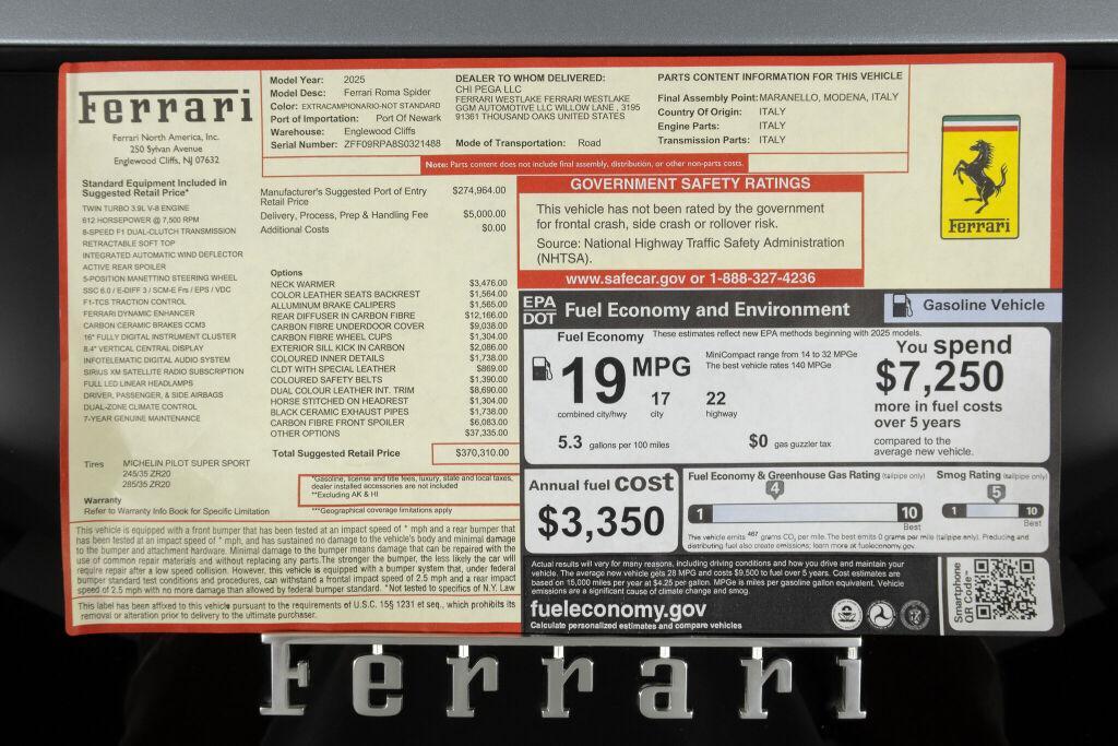 used 2025 Ferrari Roma Spider car, priced at $349,000