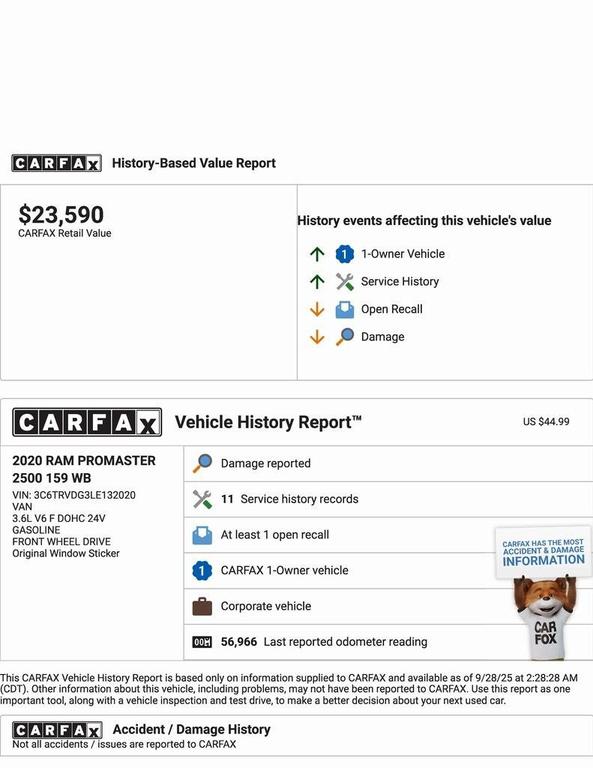 used 2020 Ram ProMaster 2500 car, priced at $22,981