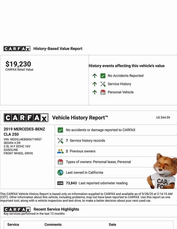 used 2019 Mercedes-Benz CLA 250 car, priced at $16,986