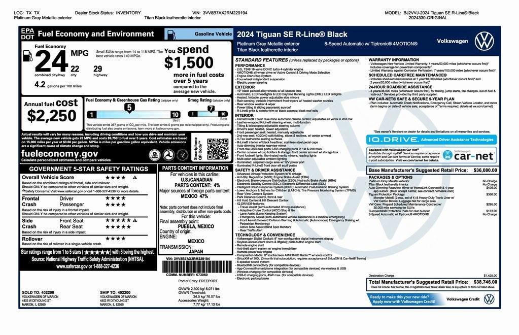 new 2024 Volkswagen Tiguan car, priced at $36,246