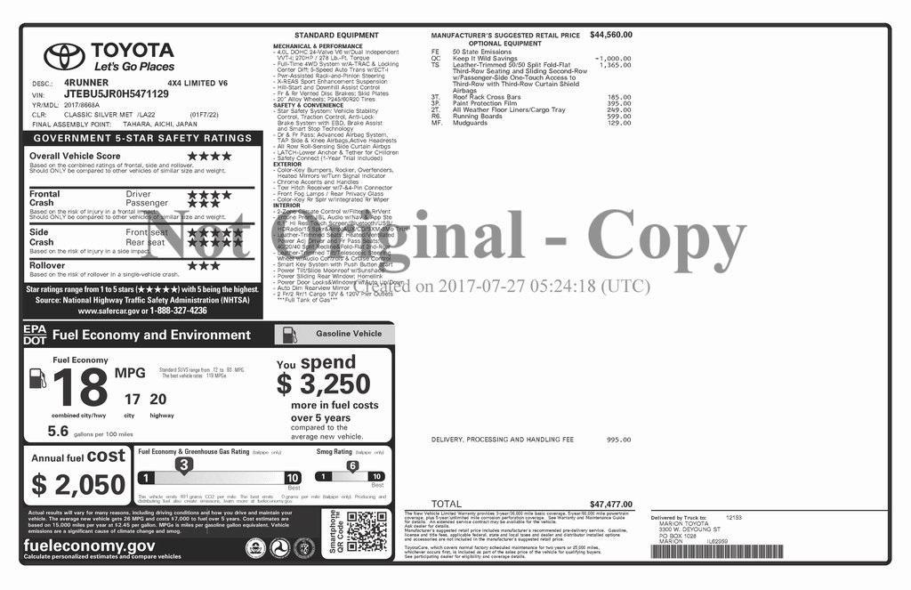 used 2017 Toyota 4Runner car, priced at $30,000