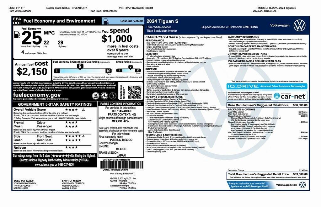 new 2024 Volkswagen Tiguan car, priced at $30,506