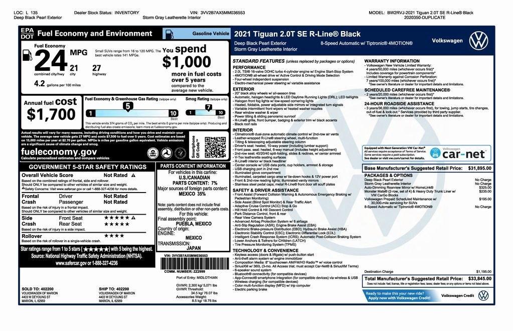 used 2021 Volkswagen Tiguan car, priced at $22,000