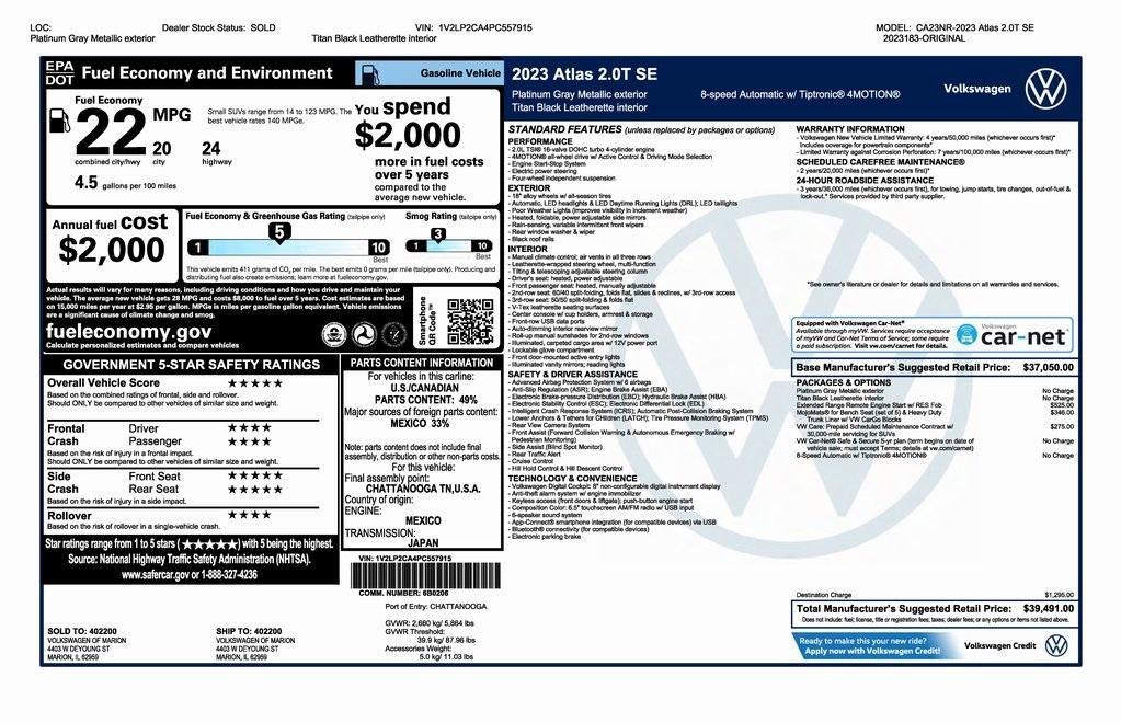 used 2023 Volkswagen Atlas car, priced at $27,500