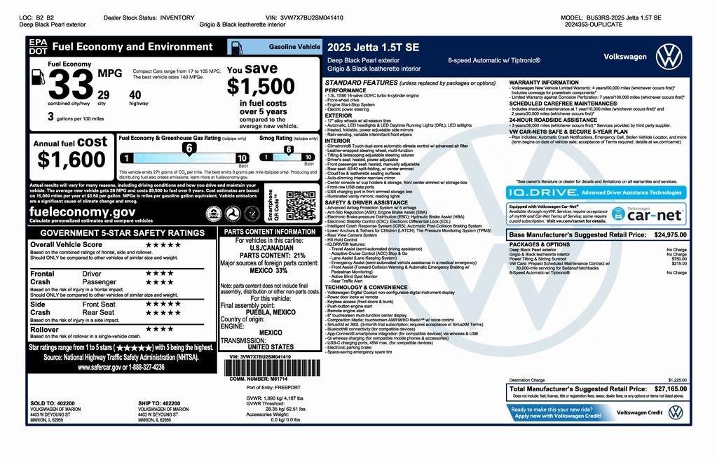 new 2025 Volkswagen Jetta car, priced at $26,165