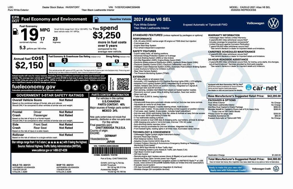 used 2021 Volkswagen Atlas car, priced at $26,500