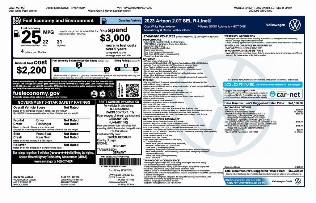 used 2023 Volkswagen Arteon car, priced at $34,500