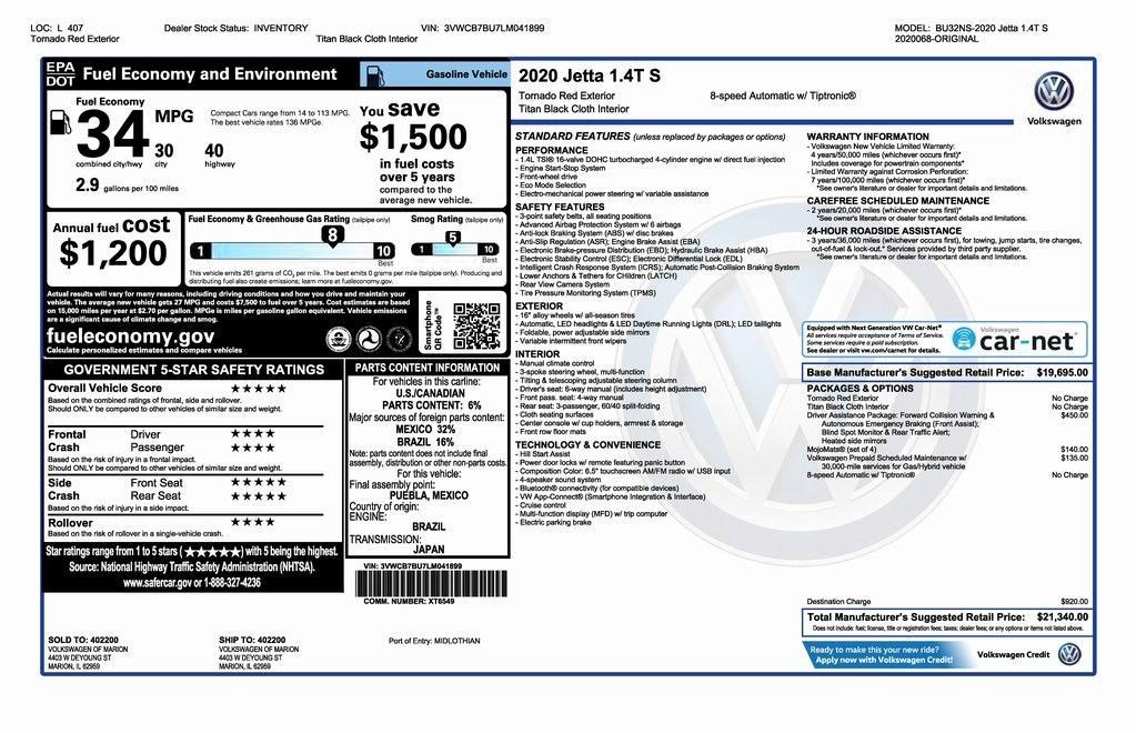 used 2020 Volkswagen Jetta car, priced at $16,500