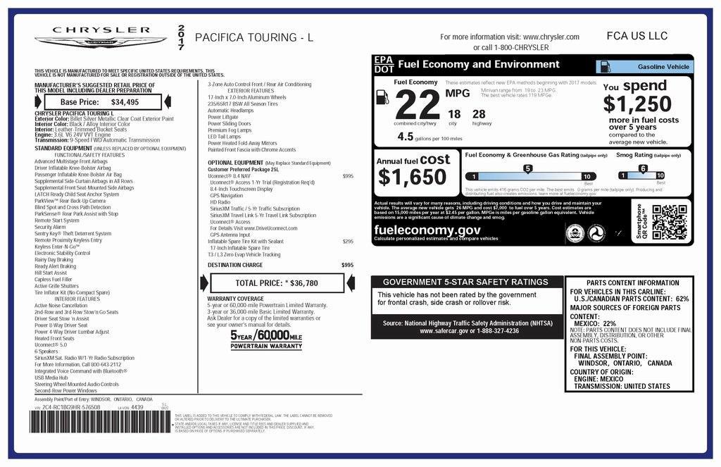 used 2017 Chrysler Pacifica car, priced at $9,000