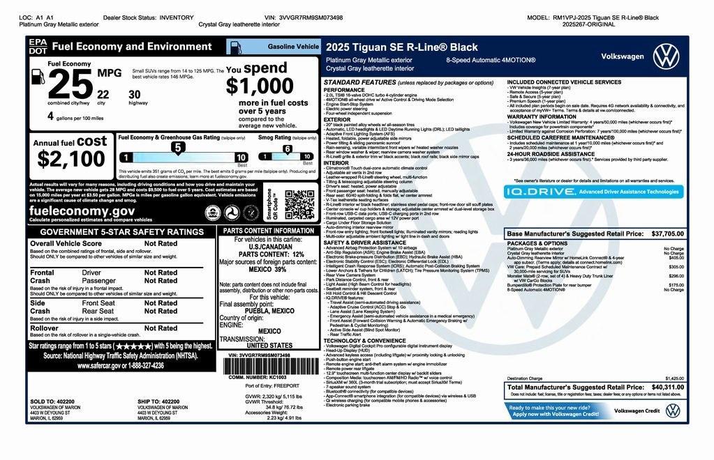 new 2025 Volkswagen Tiguan car, priced at $38,811