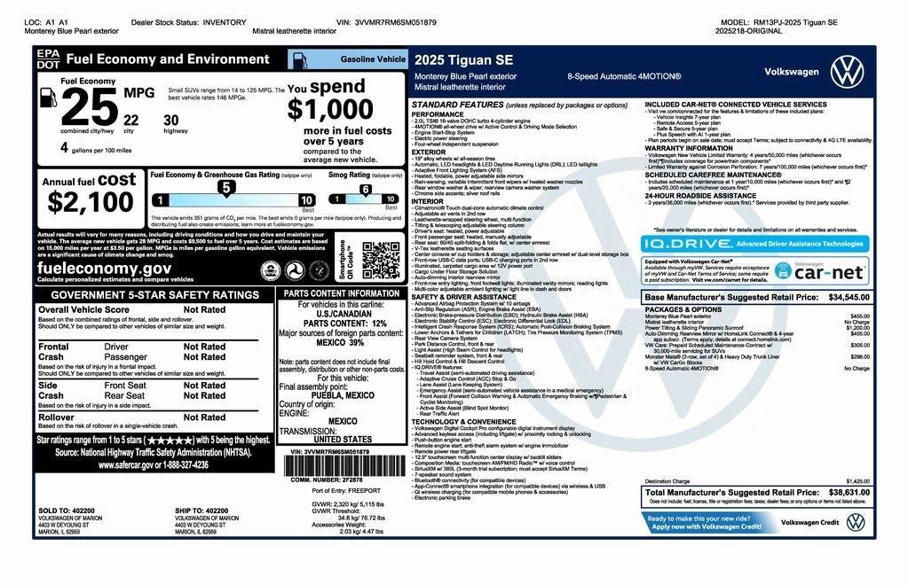 new 2025 Volkswagen Tiguan car, priced at $37,881