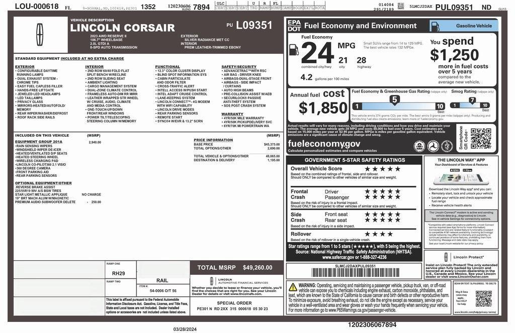 used 2023 Lincoln Corsair car, priced at $38,500