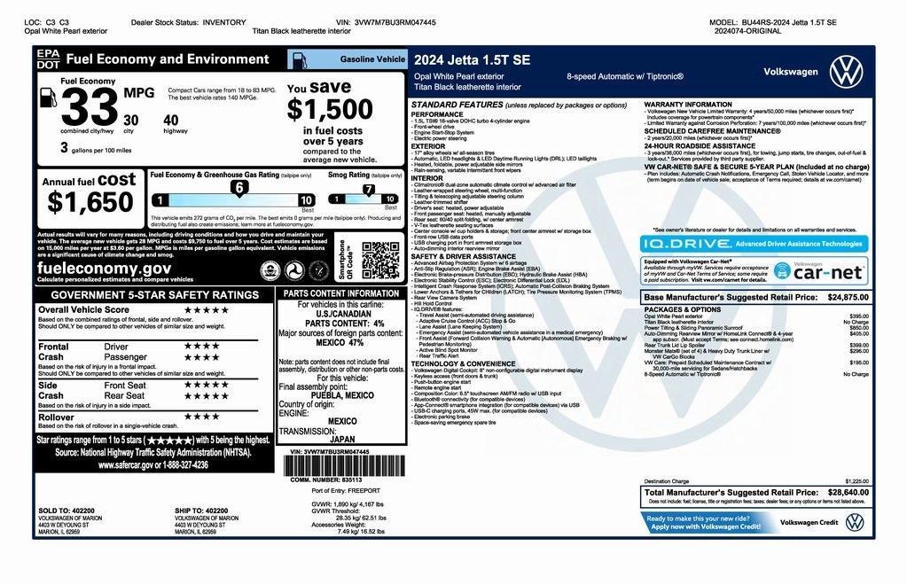 new 2024 Volkswagen Jetta car, priced at $26,235