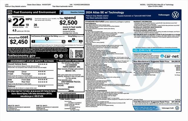 new 2024 Volkswagen Atlas car, priced at $44,395
