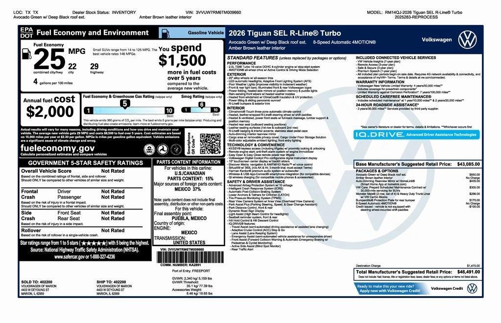 new 2026 Volkswagen Tiguan car, priced at $45,991