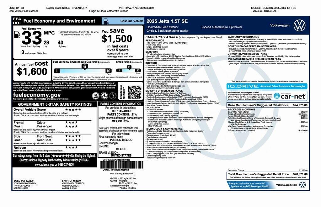 new 2025 Volkswagen Jetta car, priced at $27,321