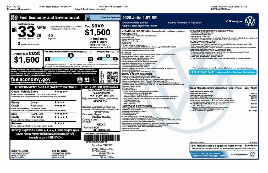 new 2025 Volkswagen Jetta car, priced at $29,126