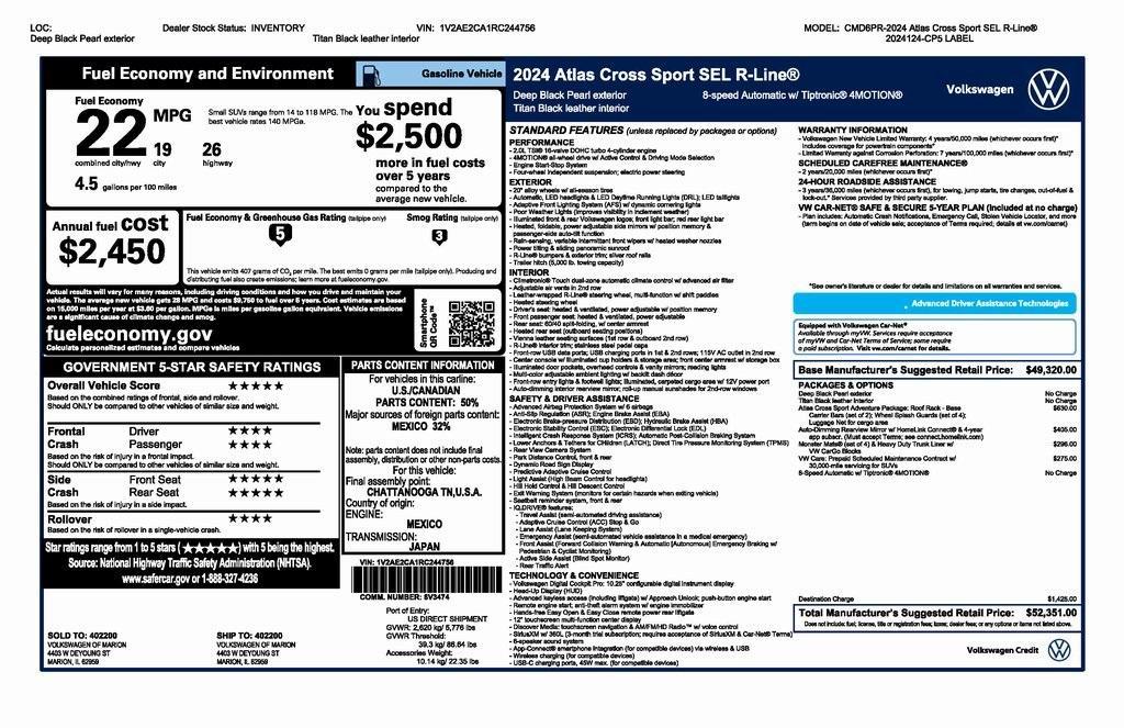 new 2024 Volkswagen Atlas Cross Sport car, priced at $49,351