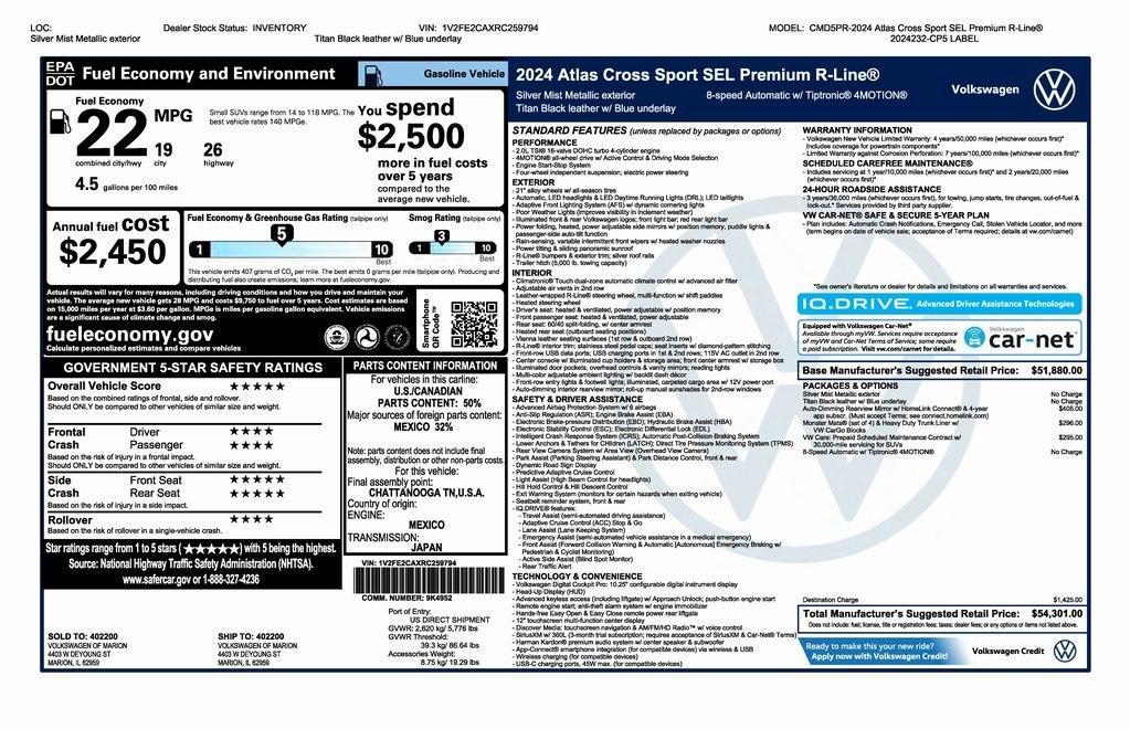 new 2024 Volkswagen Atlas Cross Sport car, priced at $51,801