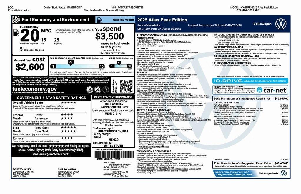 new 2025 Volkswagen Atlas car, priced at $42,979