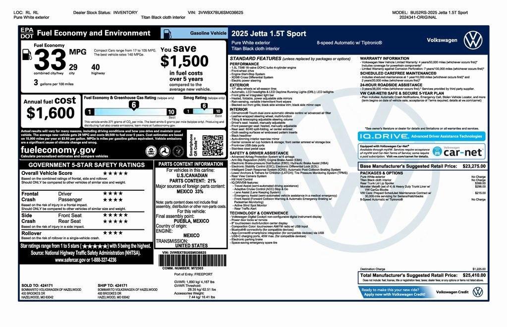 new 2025 Volkswagen Jetta car, priced at $24,410