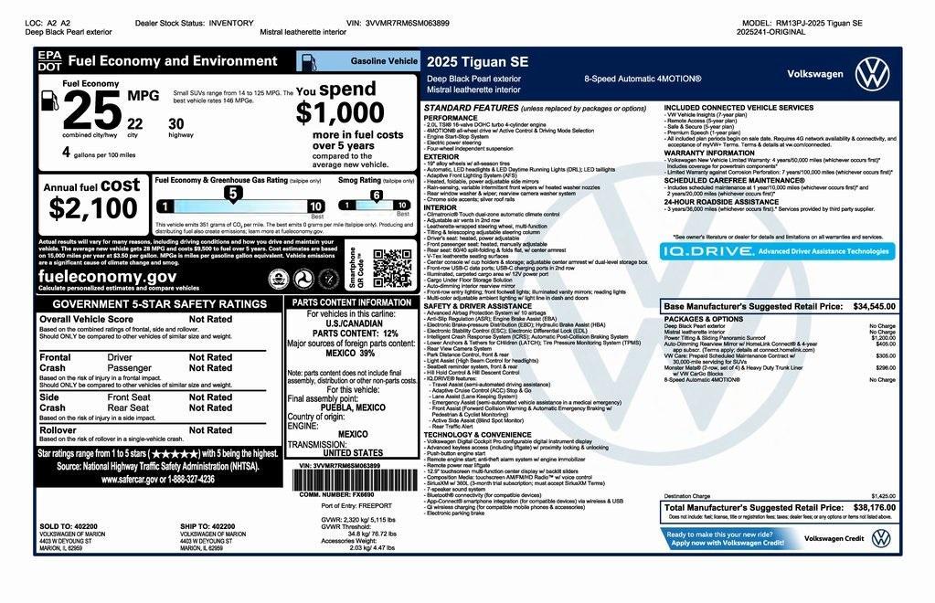 new 2025 Volkswagen Tiguan car, priced at $35,676