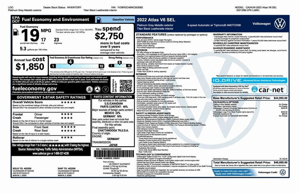 used 2022 Volkswagen Atlas car, priced at $33,000