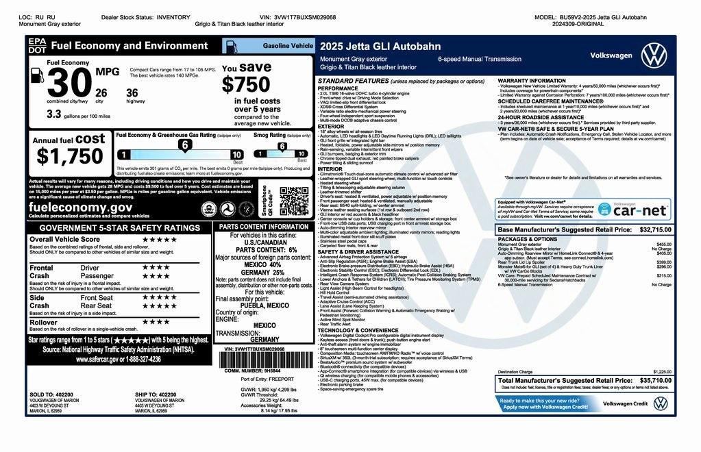 new 2025 Volkswagen Jetta GLI car, priced at $35,710