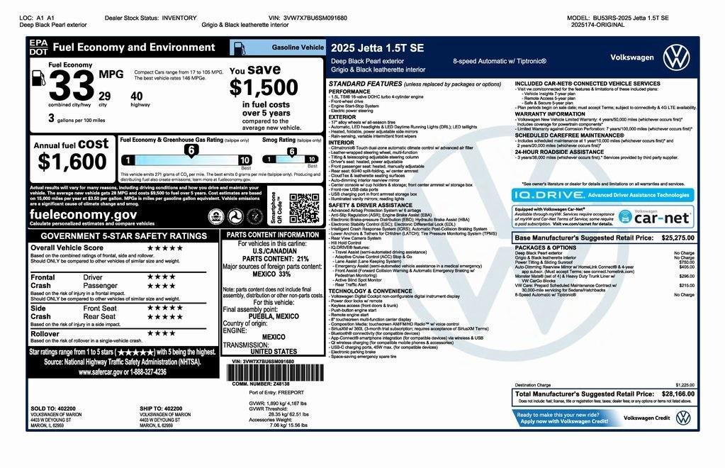 new 2025 Volkswagen Jetta car, priced at $26,941