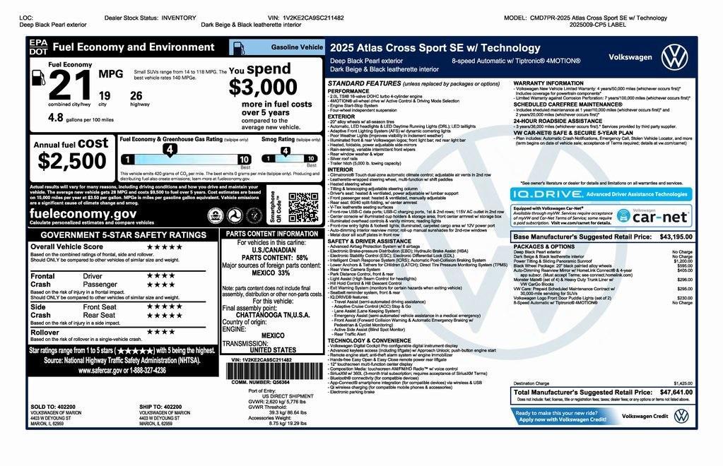 new 2025 Volkswagen Atlas Cross Sport car, priced at $46,141
